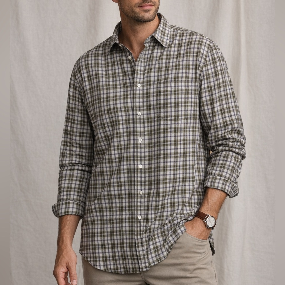 Billy Reid Plaid Button Down Shirt XXL Standard Fit Cotton Green